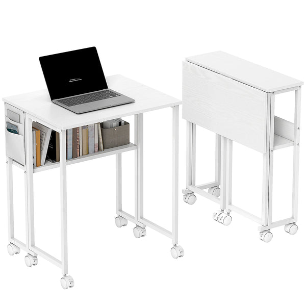 63 cm Foldable Computer Desk on Wheels for Small Spaces White