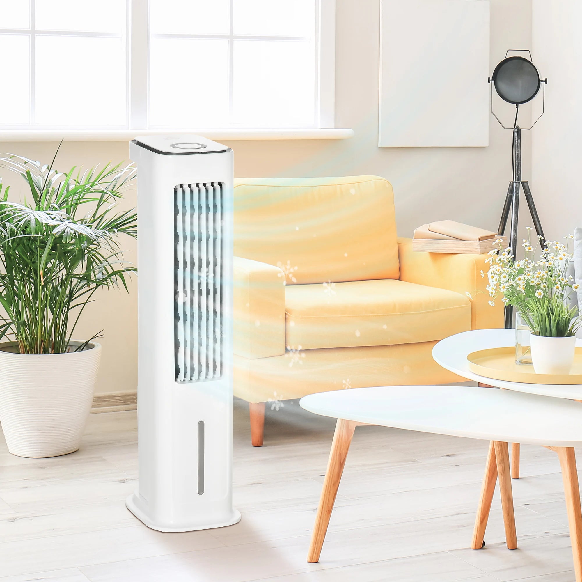 Evaporative Air Cooler Tower Fan with Ice Cooling 5L Tank 3 Modes 60° Oscillation 12hr Timer Remote Control White