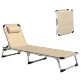 Foldable Aluminium Sun Lounger with 4-Position Adjustable Back, Texteline Fabric and Removable Pillow