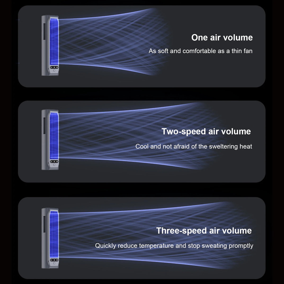 USB Rechargeable Bladeless Air Cooler Wall Mount or Desktop 3 Speeds LED Touch Screen 3000mAh for Bedroom Office