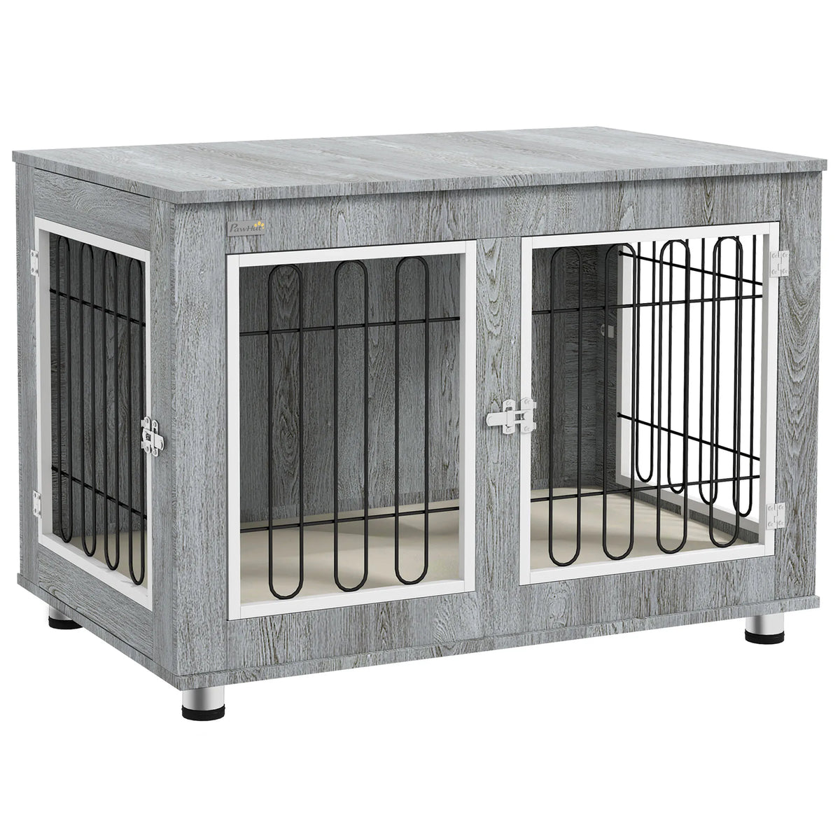 Dog Crate End Table with Soft Cushion, Double Door, for Medium & Large Dogs