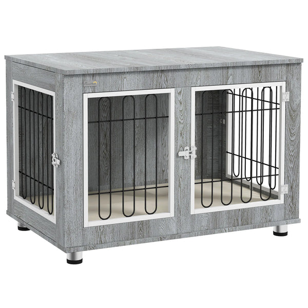 Dog Crate End Table with Soft Cushion, Double Door, for Medium & Large Dogs