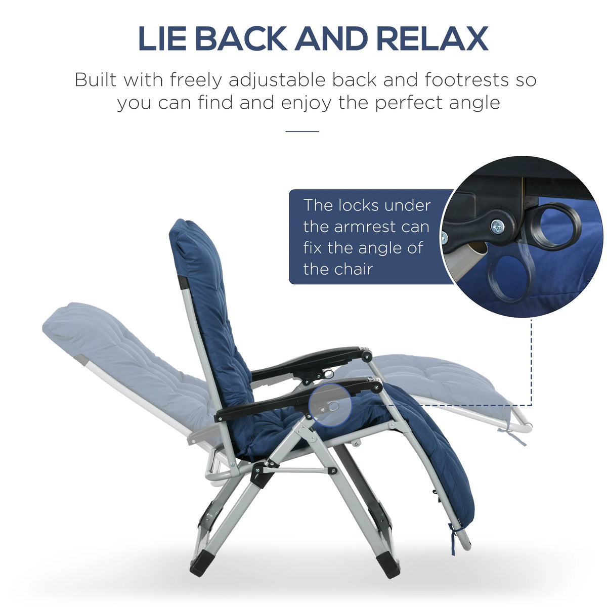 Set of 2 Zero Gravity Chairs Folding Garden Sun Loungers with Cushion Headrest Stepless Recline Metal Blue