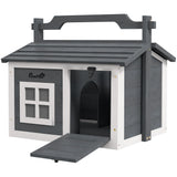 Wooden Rabbit Hutch with Openable Roof, Top Handle and Two Rooms for Indoor and Outdoor Use