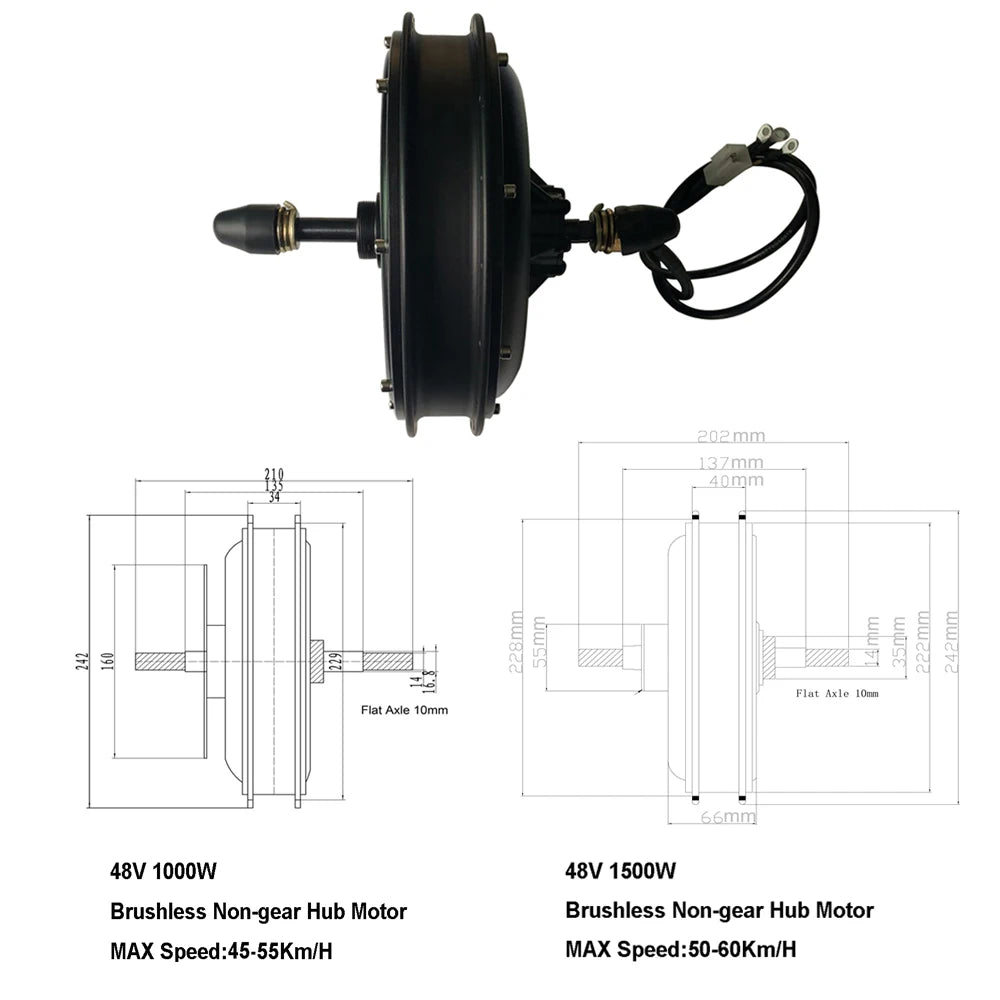 48V 1000W or 1500W Rear Wheel E-Bike Conversion Kit with Optional 48V 25Ah Battery, 26", 27.5" and 29"