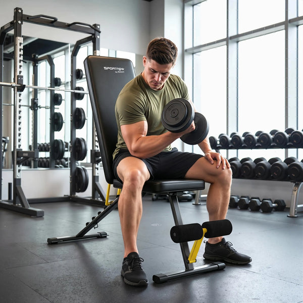 Adjustable Foldable Weight Bench with 7 Backrest Positions and Resistance Bands, Yellow