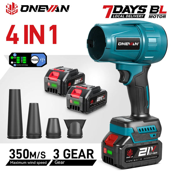Cordless Brushless Turbo Blower for Makita 18V Batteries, 4 Nozzles