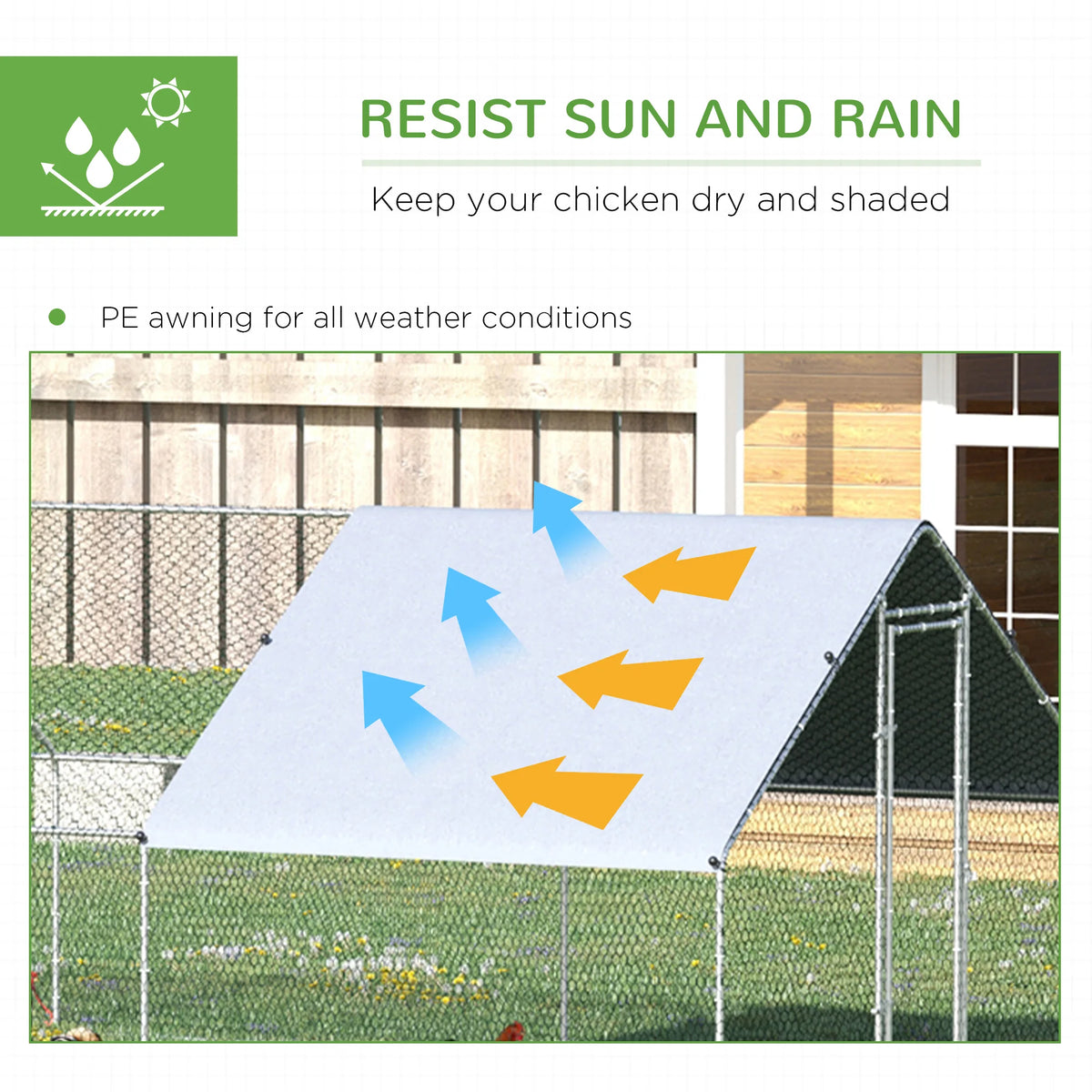Walk-In Chicken Run Large Galvanised Chicken Coop with Cover, 3 x 8 x 2m