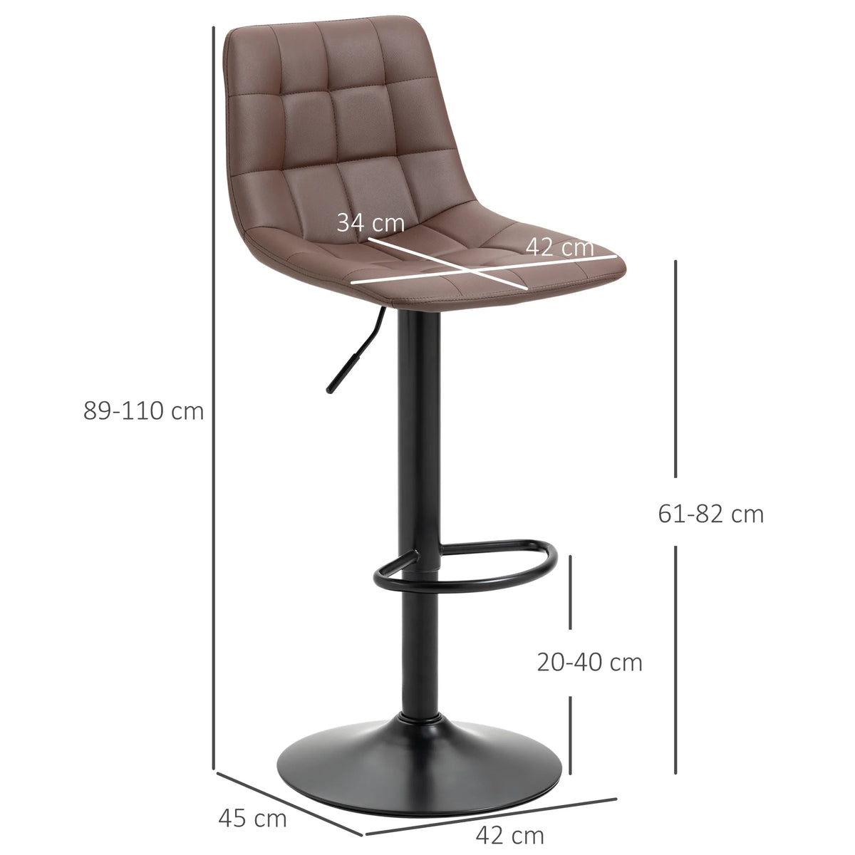 Adjustable Counter Bar Stools Set of 2 with Footrest, Brown
