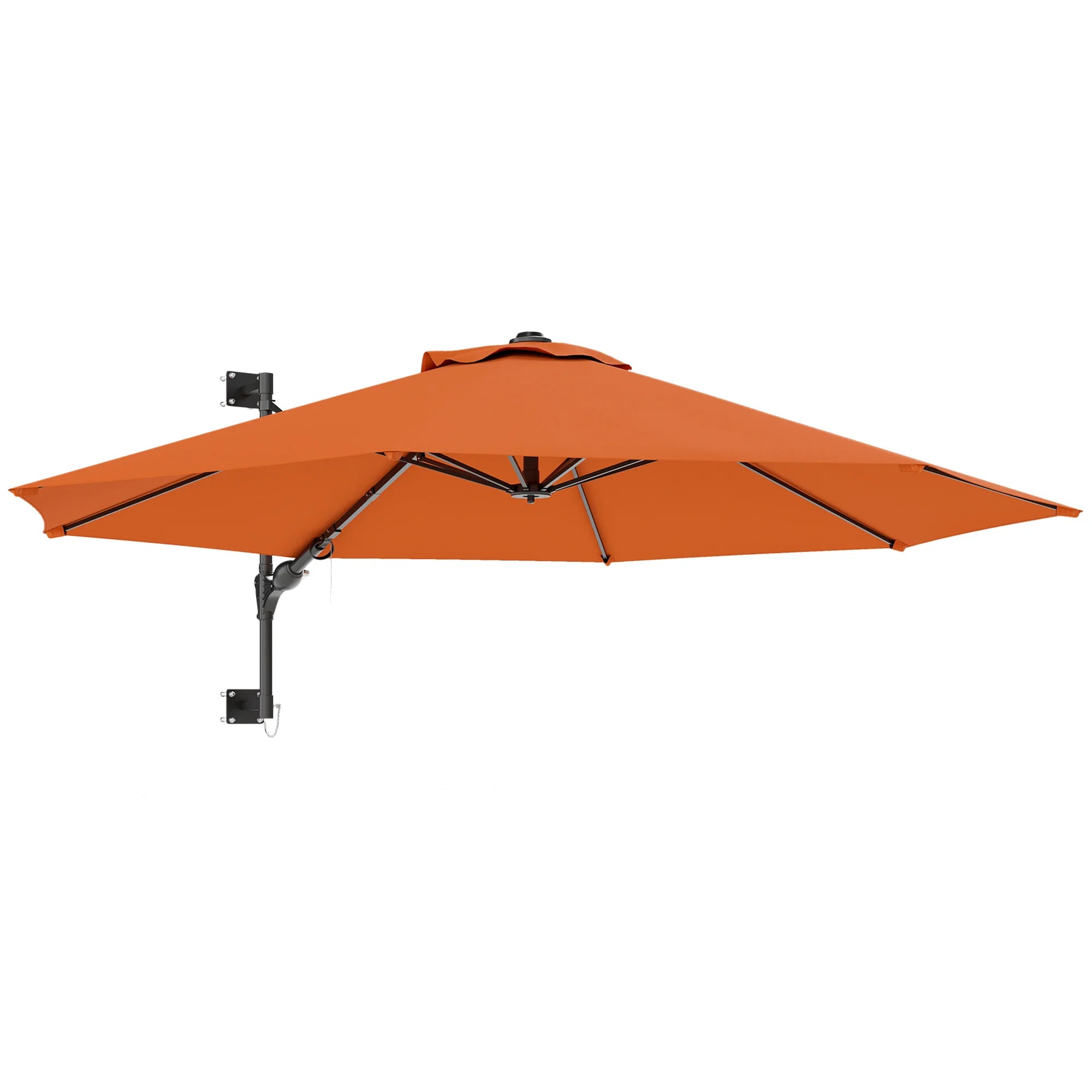 3m Wall Mounted Garden Parasol 180° Rotating Canopy 8 Ribs Crank Handle Outdoor Sun Shade Umbrella Khaki