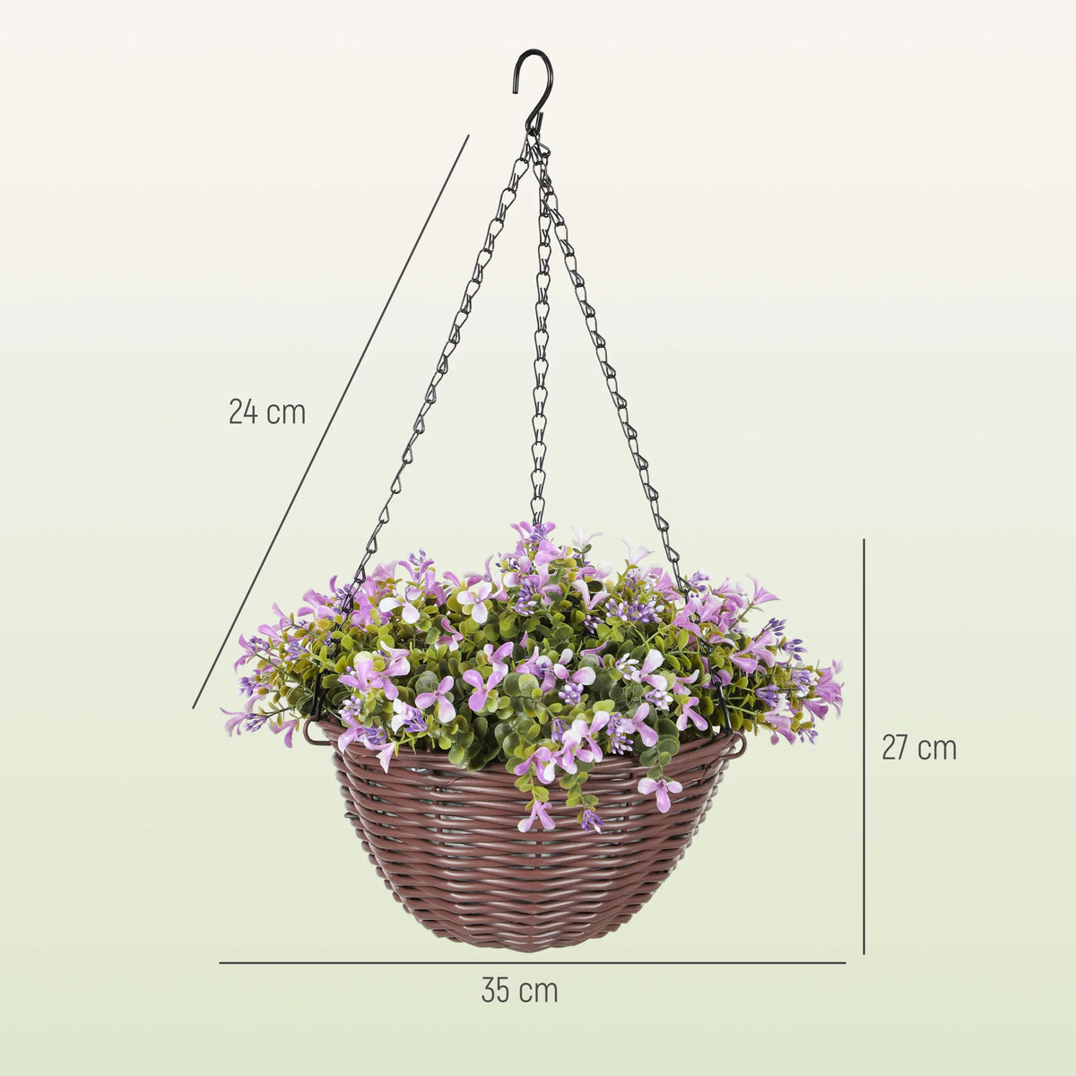 Set of 2 Artificial Flowers in Hanging Baskets with 75 Leaves and 150 PE Flowers Cement Soil Purple