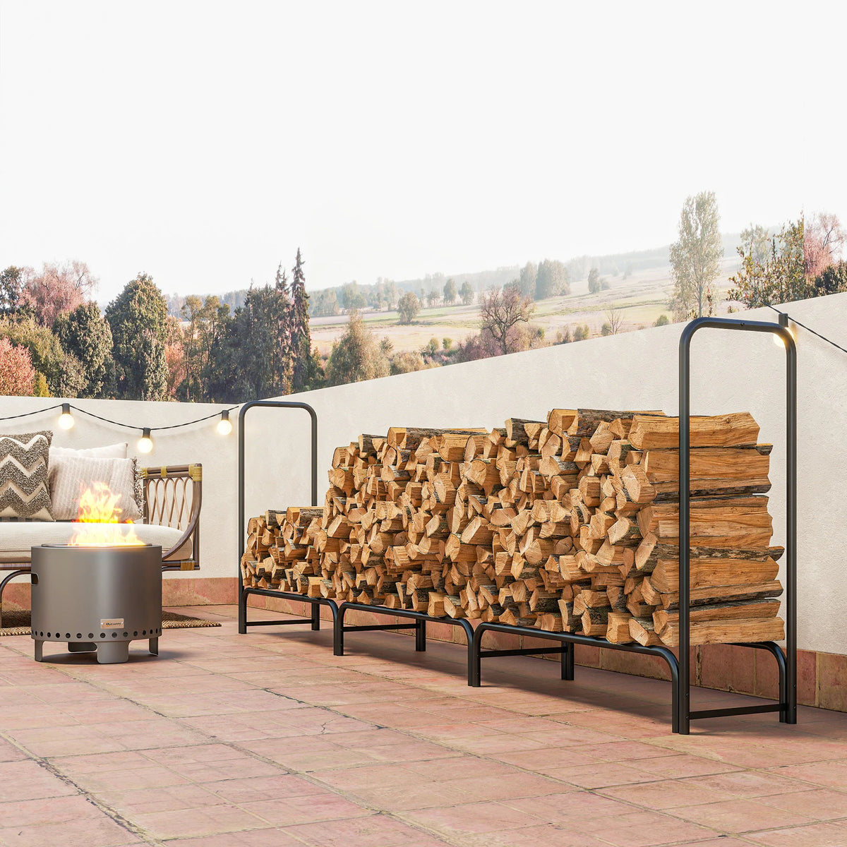 Metal Firewood Rack with Weatherproof Cover – 300 cm