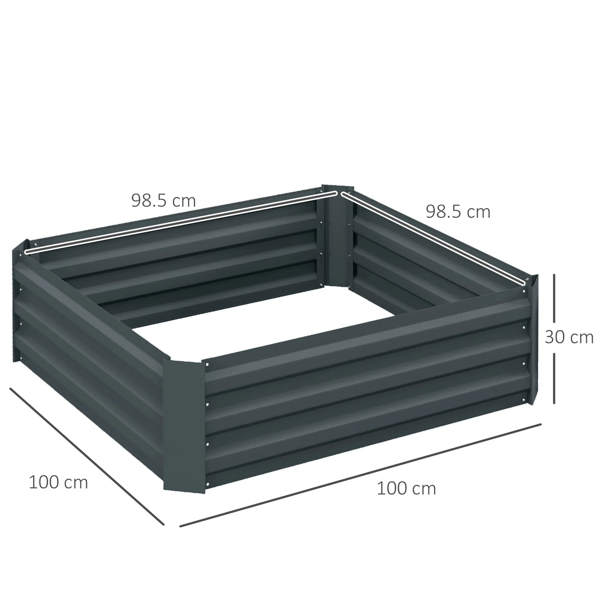 Set of 2 Raised Garden Beds 100x100cm Galvanised Steel Extra Deep Sides Open Bottom Powder Coated Dark Grey