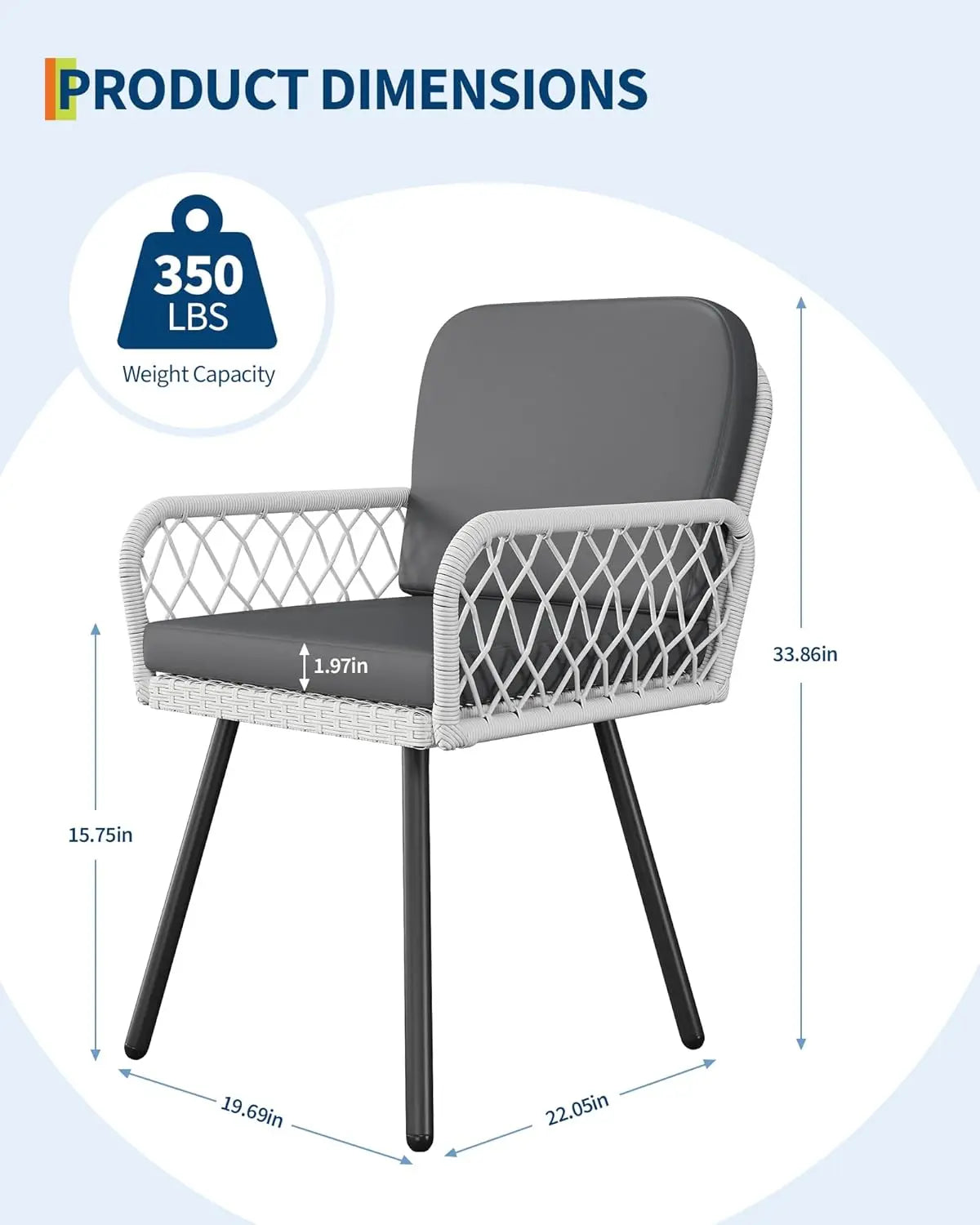 Set of 4 Modern Farmhouse Outdoor Dining Chairs PE Rattan with Cushions 350lbs Capacity for Garden Patio Balcony