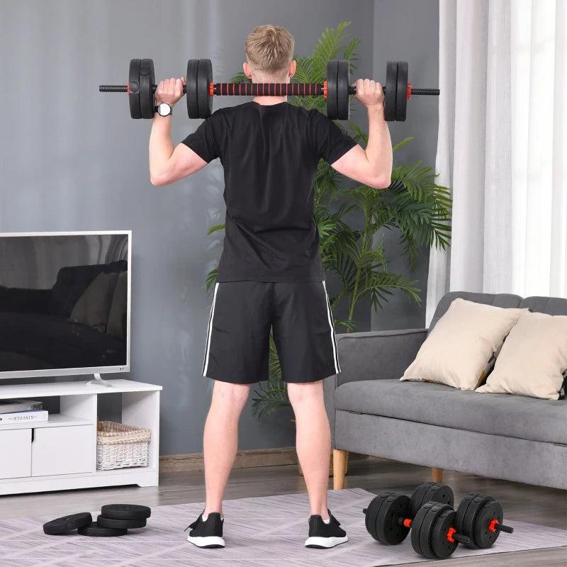 25kg 2 in 1 Adjustable Dumbbells Barbell Weight Set Black for Body Fitness Home Office Gym