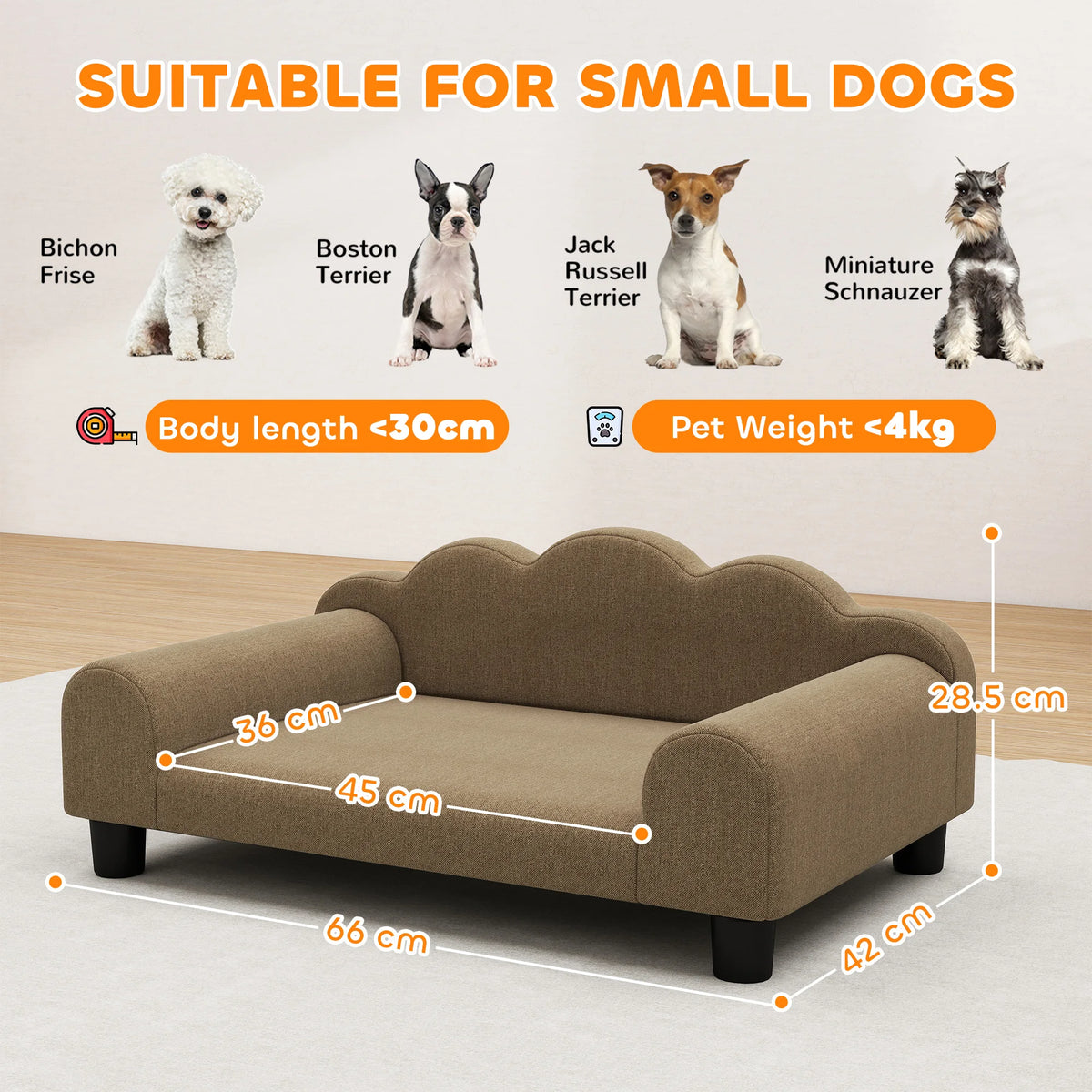 Dog Sofa Bed with Backrest and Armrests 66x42x28.5cm Terry Fabric Pet Couch for Small Dogs and Cats