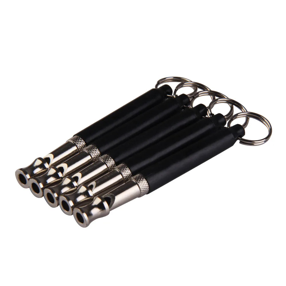 Ultrasonic Dog Training Whistle Copper Adjustable Silent Whistle with Keyring 9cm Silver and Black