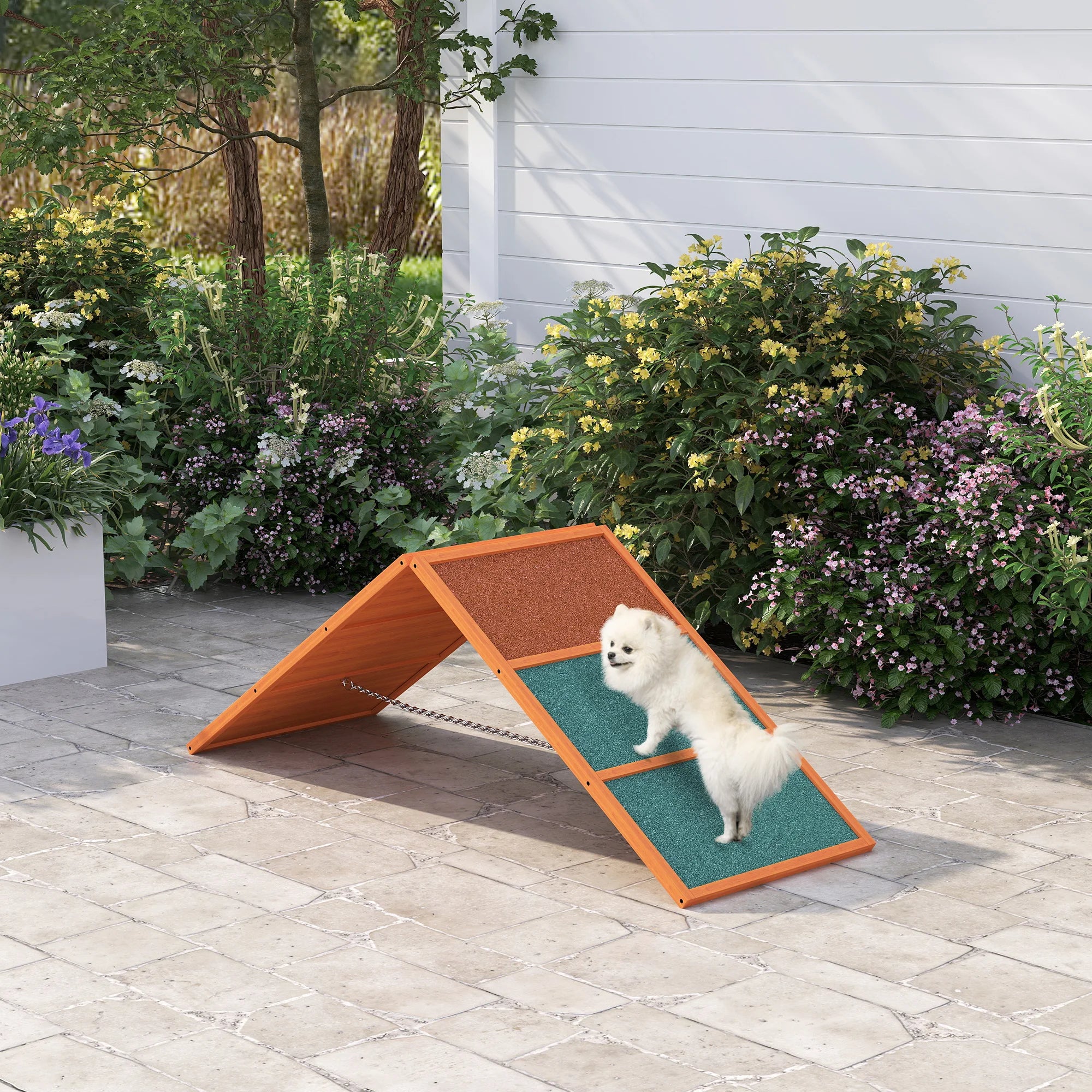 Dog Agility Ramp A-Frame with Non-Slip Surface Adjustable Height and Foldable Design for All Breeds up to 40kg