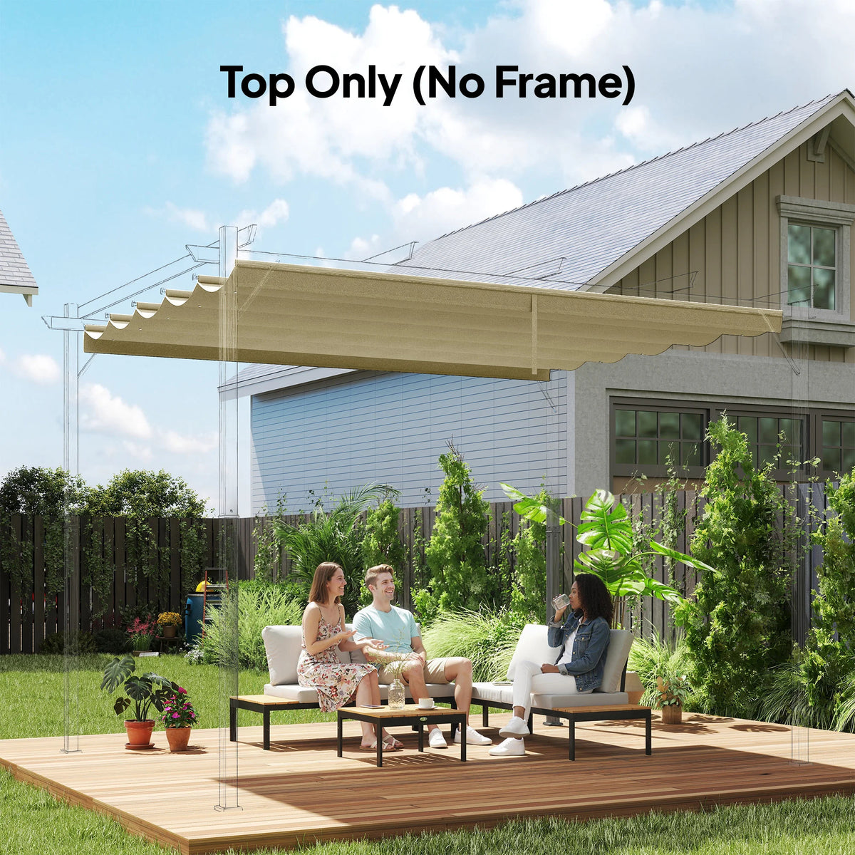 Retractable Pergola Shade Cover, Replacement Canopy Fabric for 3 x 3m Pergola, Beige