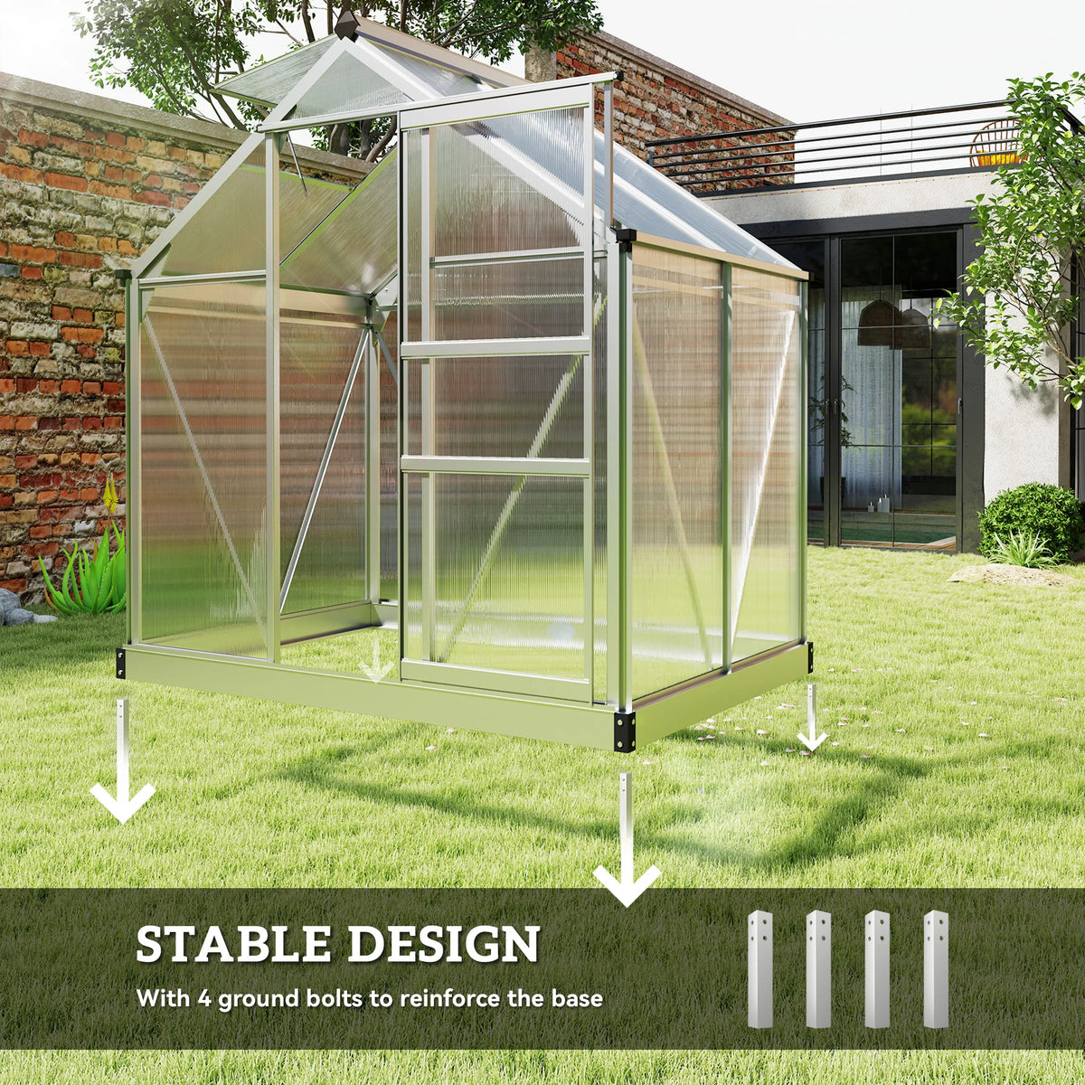 6 x 4ft Polycarbonate Greenhouse, Large Walk-In Green House with Slide Door and Window, Garden Plants Grow House