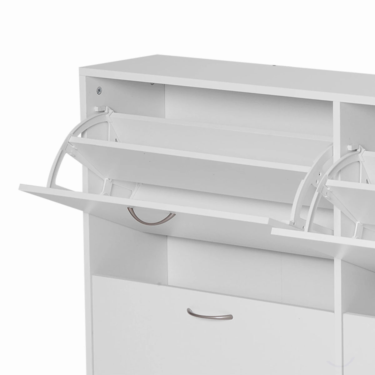 Wooden Shoe Cabinet with 4 Flip Down Drawers, Holds 16-24 Pairs, 120 x 24 x 81 cm, White