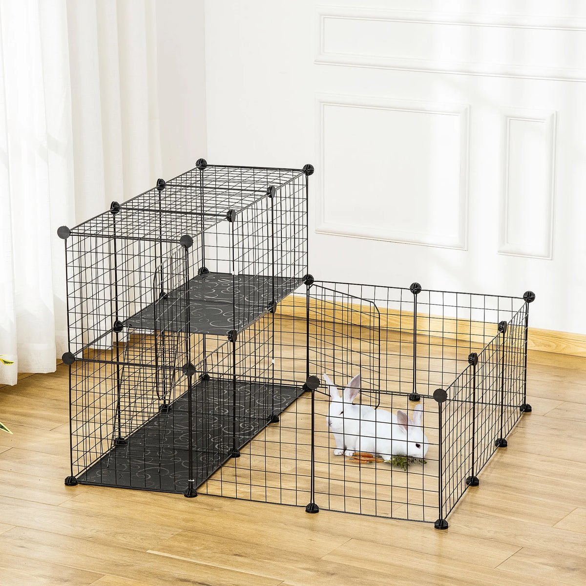 DIY Pet Playpen 24 Wire Panels Modular Small Animal Cage for Rabbits Ferrets and Chinchillas Black