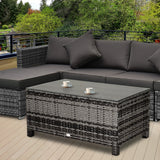 Rattan Outdoor Coffee Table with Glass Top Rectangular Garden Patio Table Grey