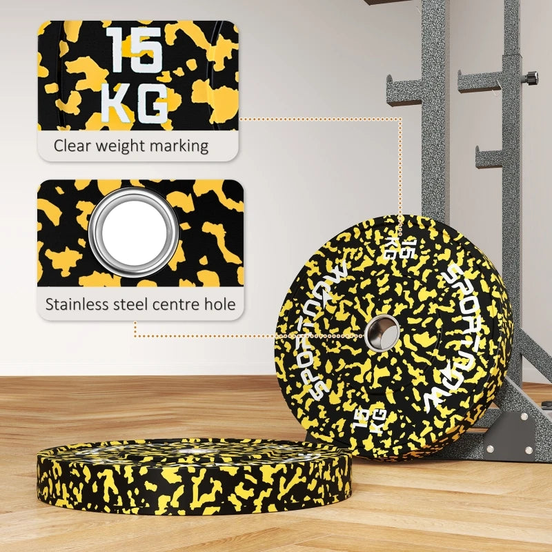 Olympic Weight Plates 2 x 15kg with 5cm Holes Rubber Coated Clearly Marked 45x45x6cm for Home and Gym