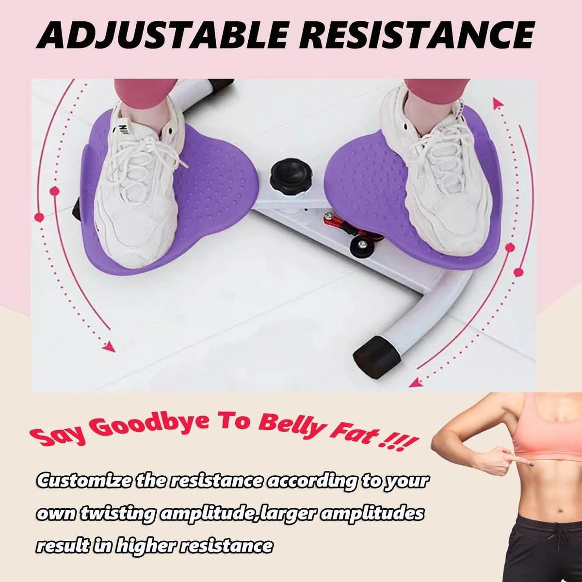 Waist Twist Board with Adjustable Resistance Foot Massage Blocks Elastic Cords ABS and Stainless Steel