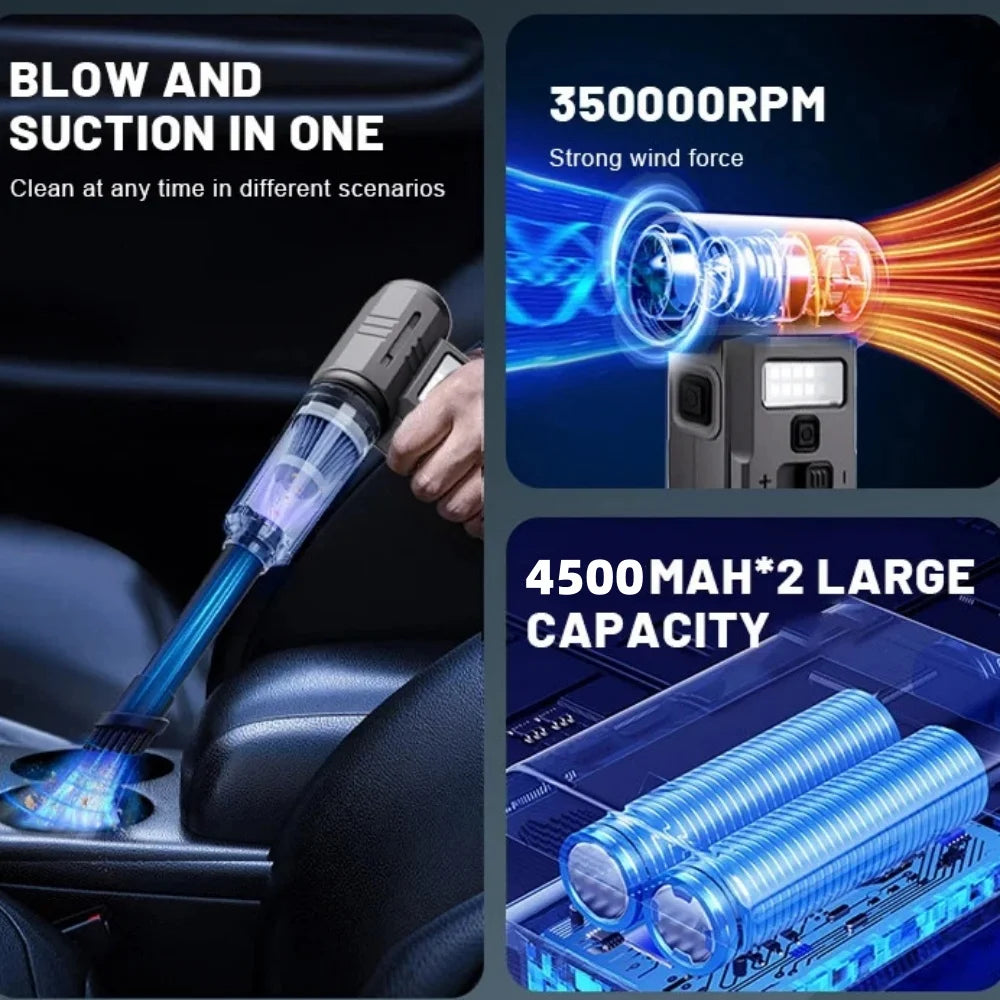 2 in 1 Cordless Air Duster and Vacuum with Brushless Motor, 9000mAh Battery and LED Light