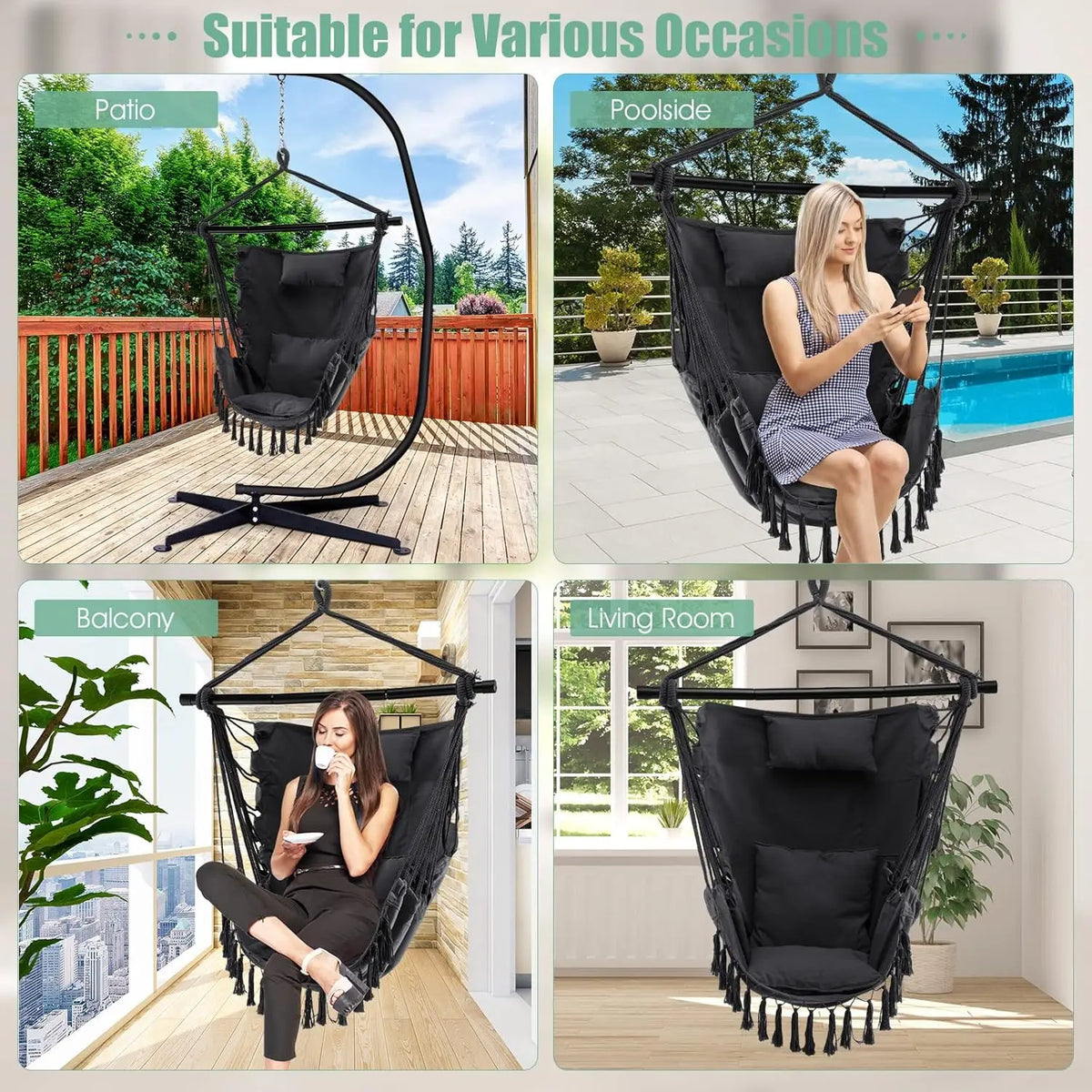 Hammock Swing Chair Multiple Colours and Sizes Available for Living Room Garden Patio