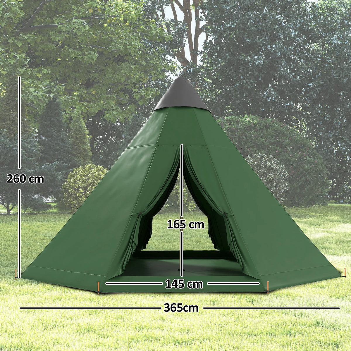 6 Person Tipi Tent with Mesh Windows and Sewn-In Groundsheet, 365 x 365 x 260 cm