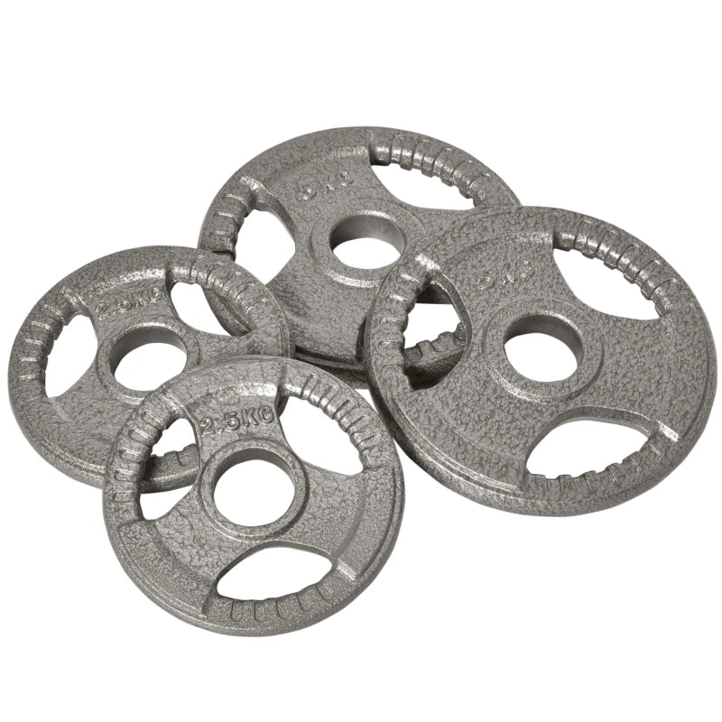Set of 4 Olympic Weight Plates 15kg Two 5kg Two 2.5kg with 5cm Holes Steel 23x23x3cm Silver