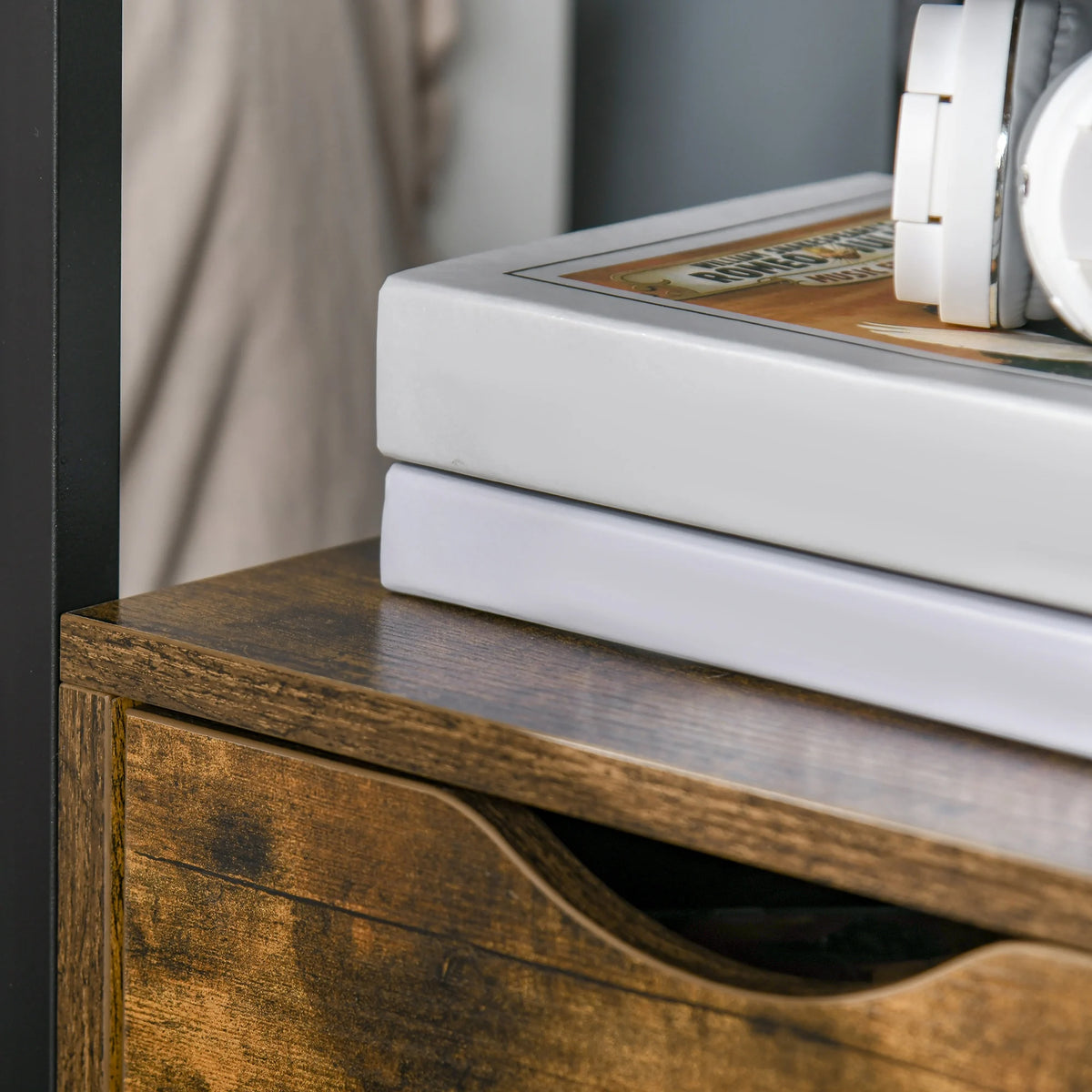 End Table Bedside Desk Slim Storage Cabinet with Shelf, Rustic Brown