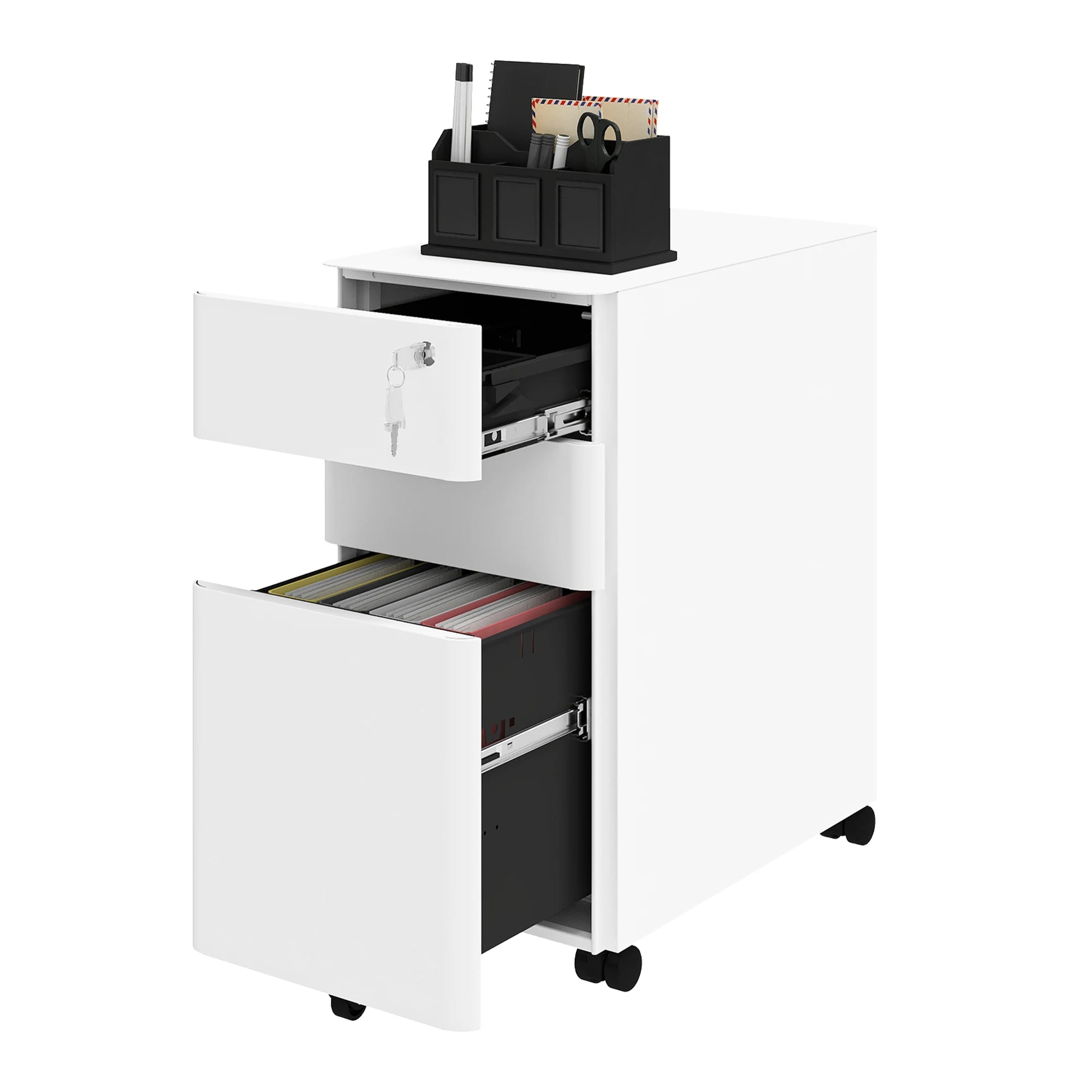 3 Drawer Lockable Mobile Filing Cabinet Metal Office Storage with Wheels
