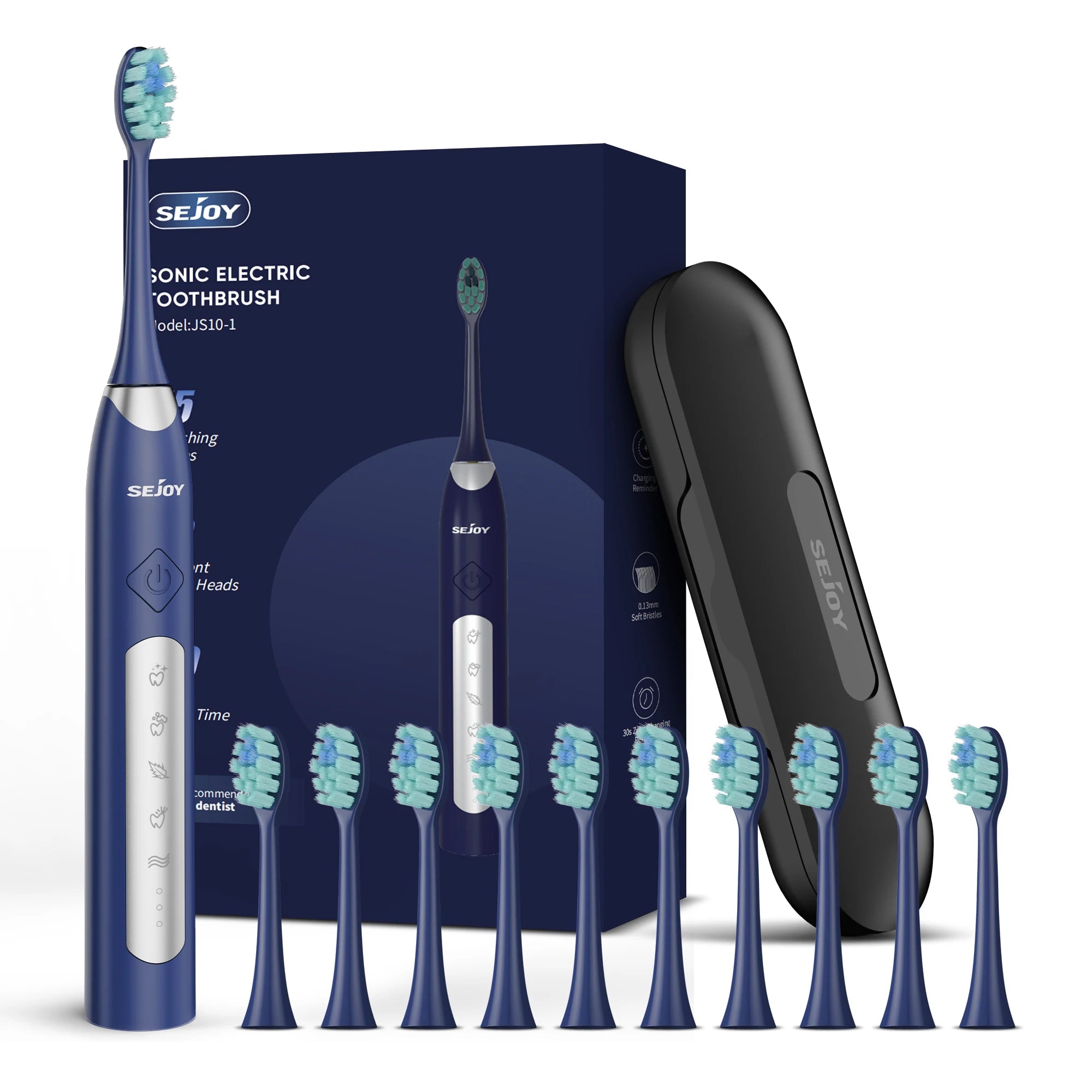 Electric Sonic Toothbrush with 10 Replacement Heads Rechargeable Waterproof Toothbrush