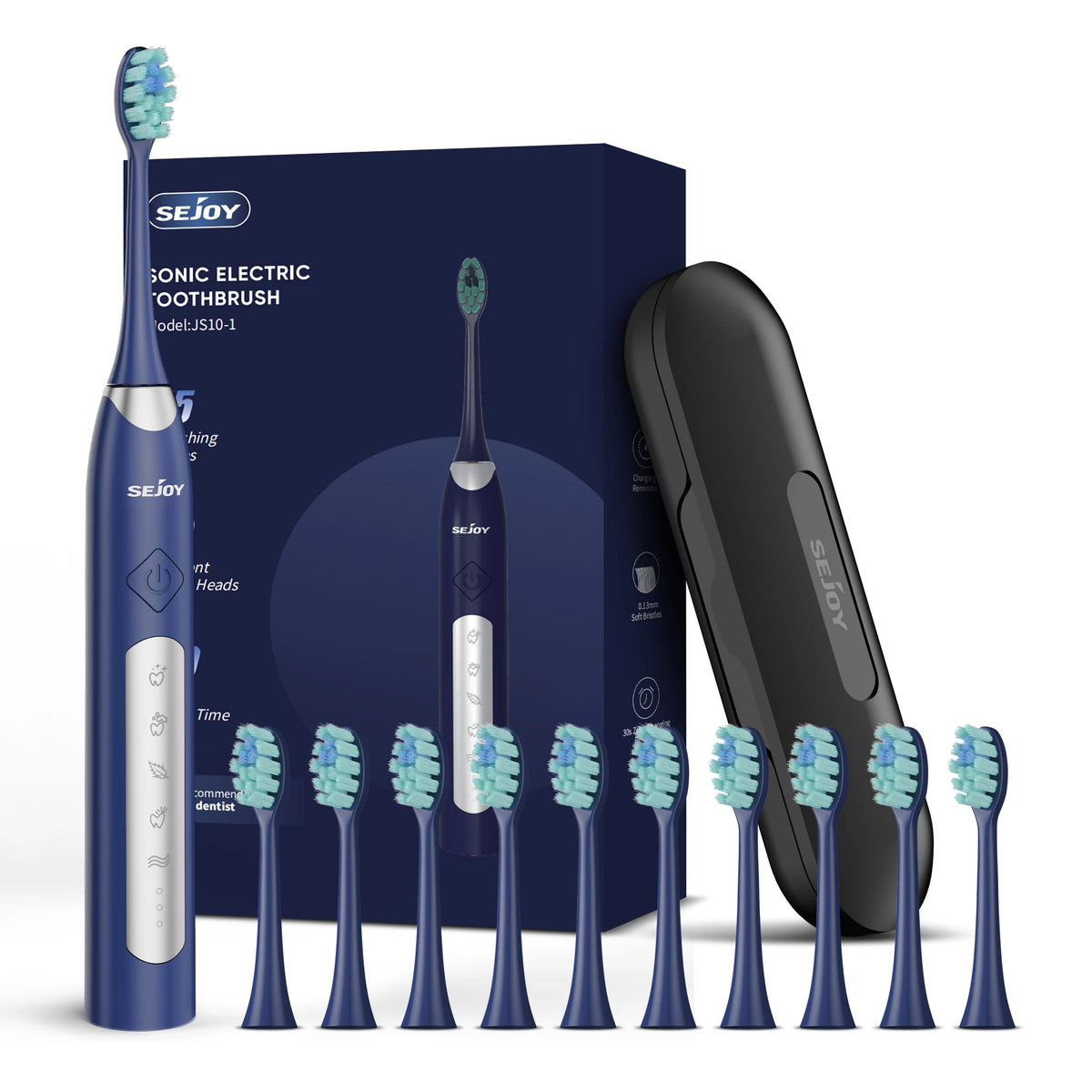 Electric Sonic Toothbrush with 10 Replacement Heads Rechargeable Waterproof Toothbrush