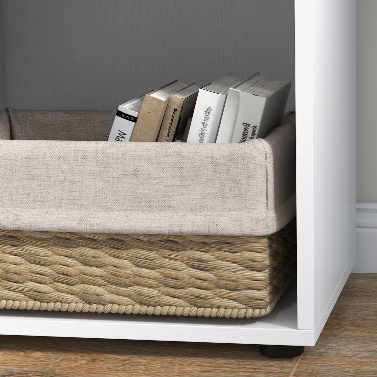 L-Shaped Corner Computer Desk with Drawers, Shelves and File Cabinet, White