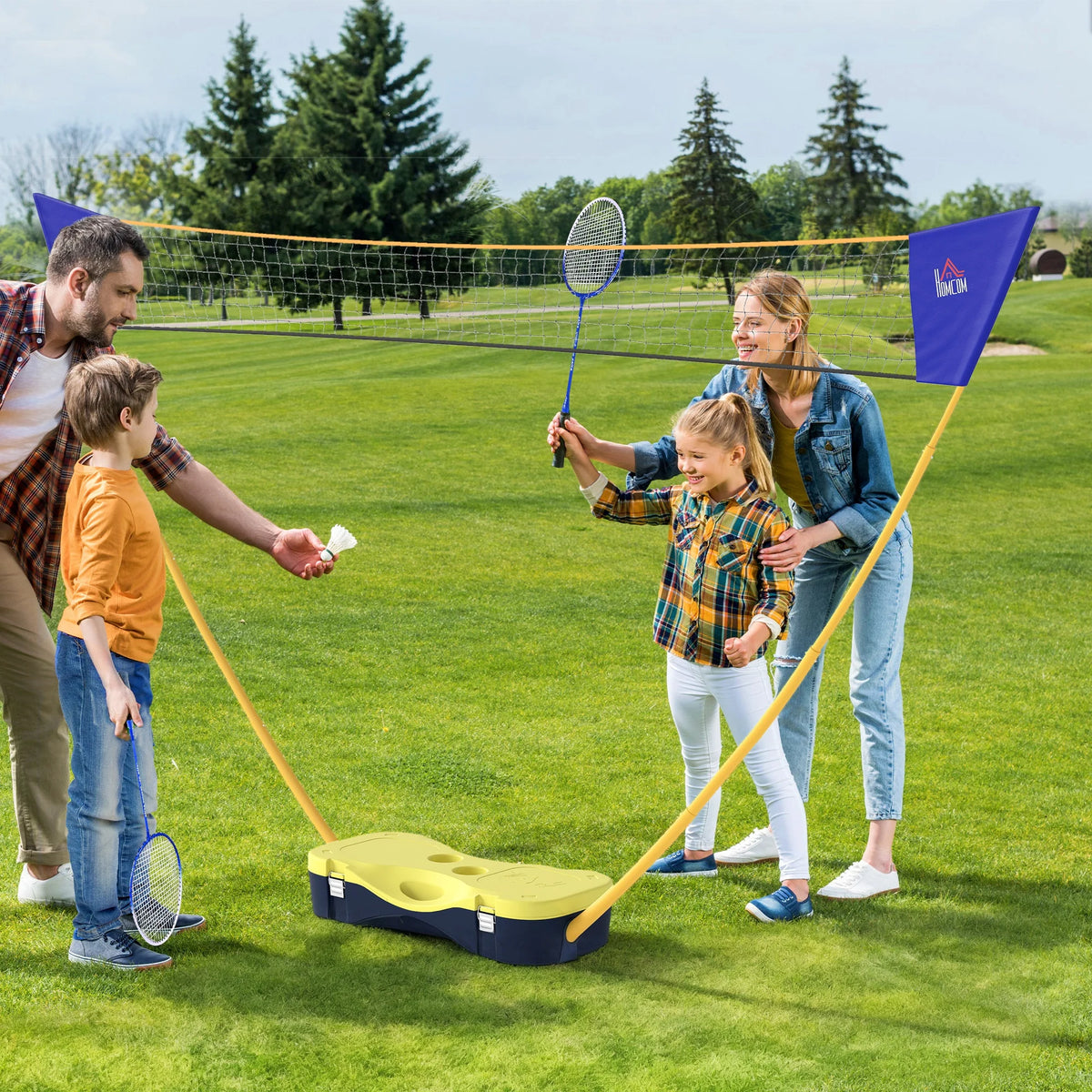 Portable Folding Badminton Net Set with 4 Rackets and 2 Nylon Shuttlecocks, for Adult Exercise Training