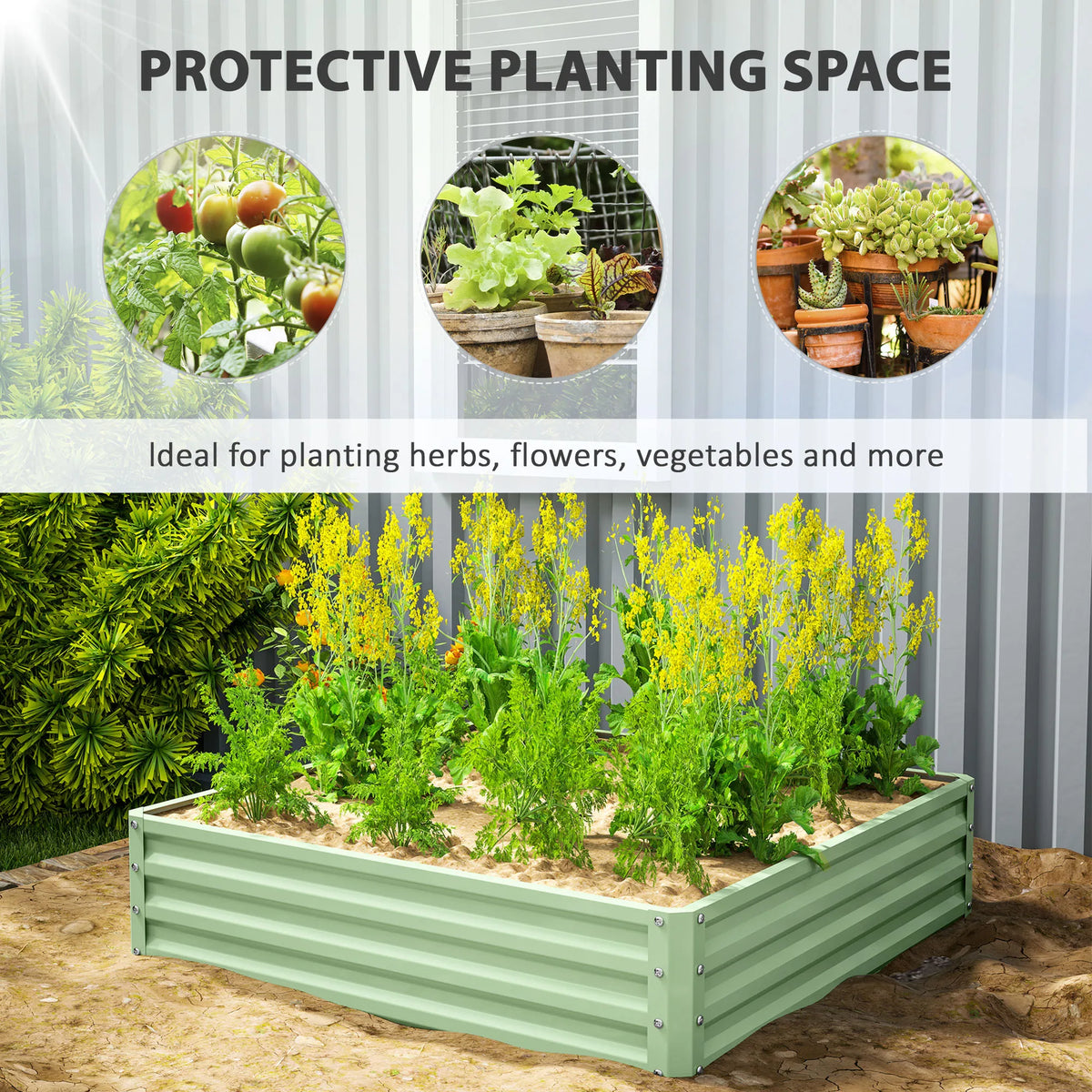 432L Square Raised Garden Bed, Galvanised Planter Box Outdoor with Open Bottom, Metal Raised Garden Bed Kit