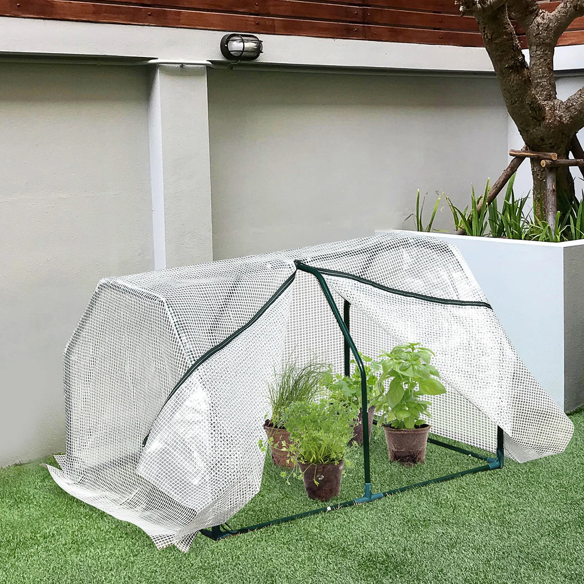 Mini Tunnel Greenhouse with Steel Frame and PE Mesh Cover, 99 x 71 x 60cm