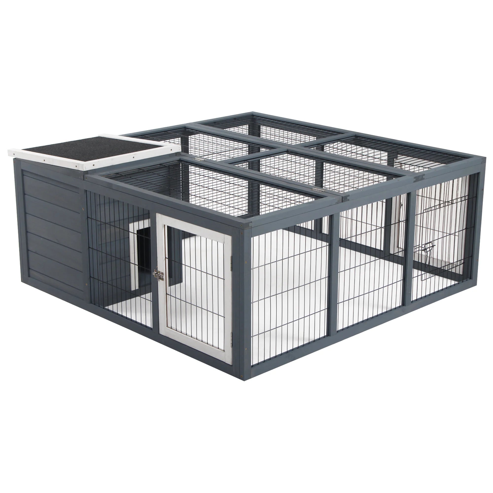 Rabbit Hutch Guinea Pig House with Openable Roof Enclosed Main House and Open Run for 1-2 Rabbits Indoor Outdoor Use