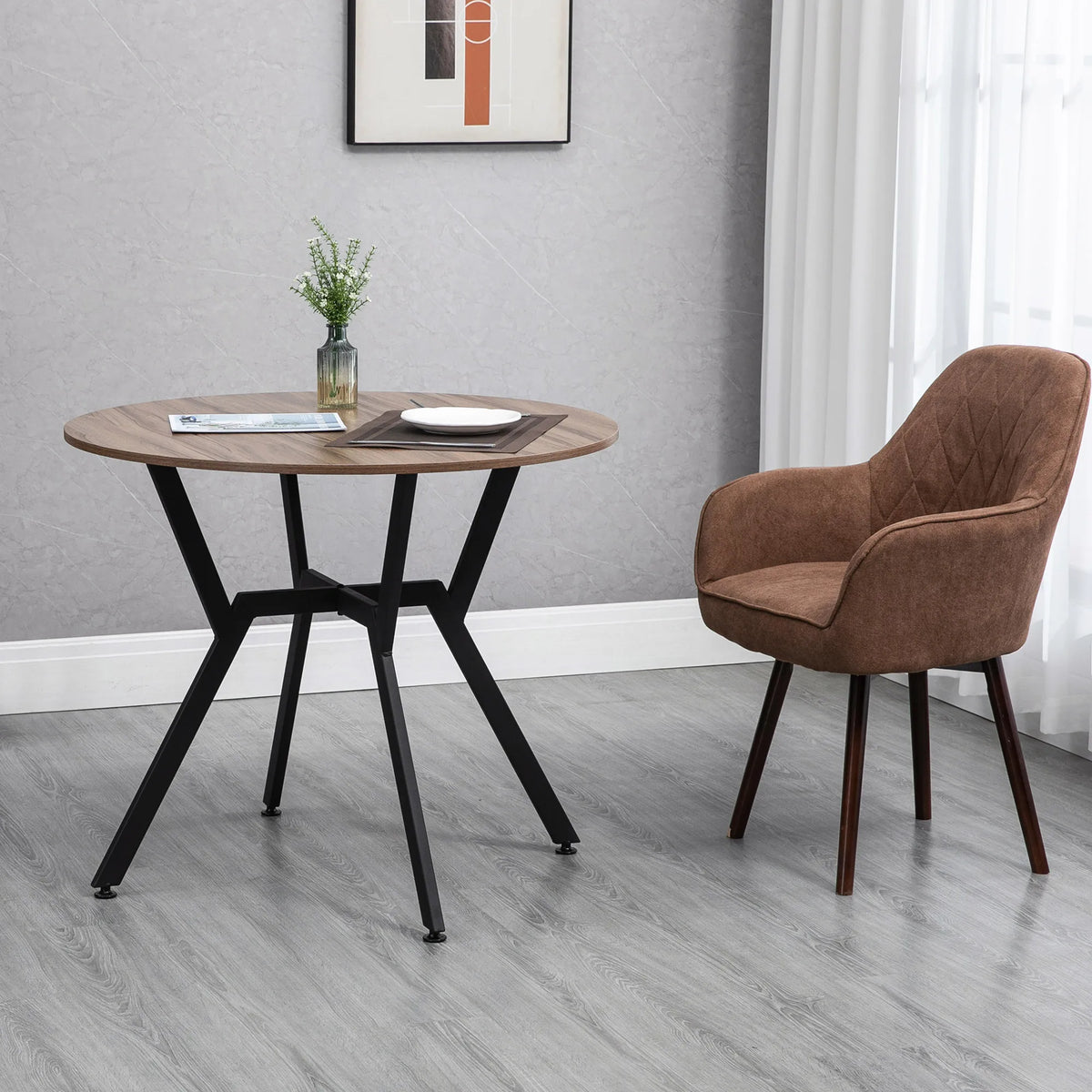 Small Round Kitchen Table with Black Steel Legs, 2-Seater Dining Table