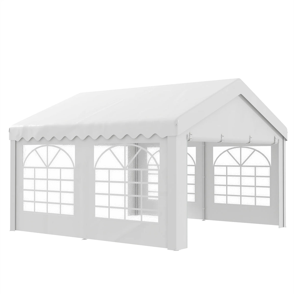 Garden Gazebo 4x6m Carport Shelter with Removable Sidewalls Double Zipper Doors and 6 Church Windows Cream