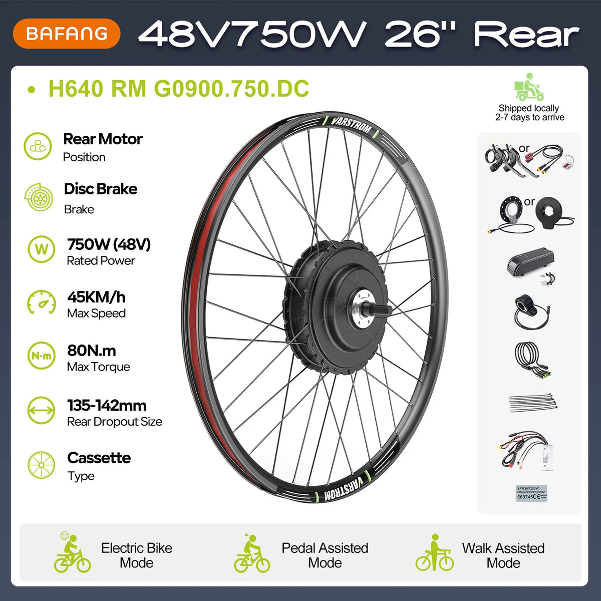 48V Rear Hub Motor E-Bike Conversion Kit 500W, 750W or 1000W for 20", 26", 27.5" and 700C Cassette Wheels