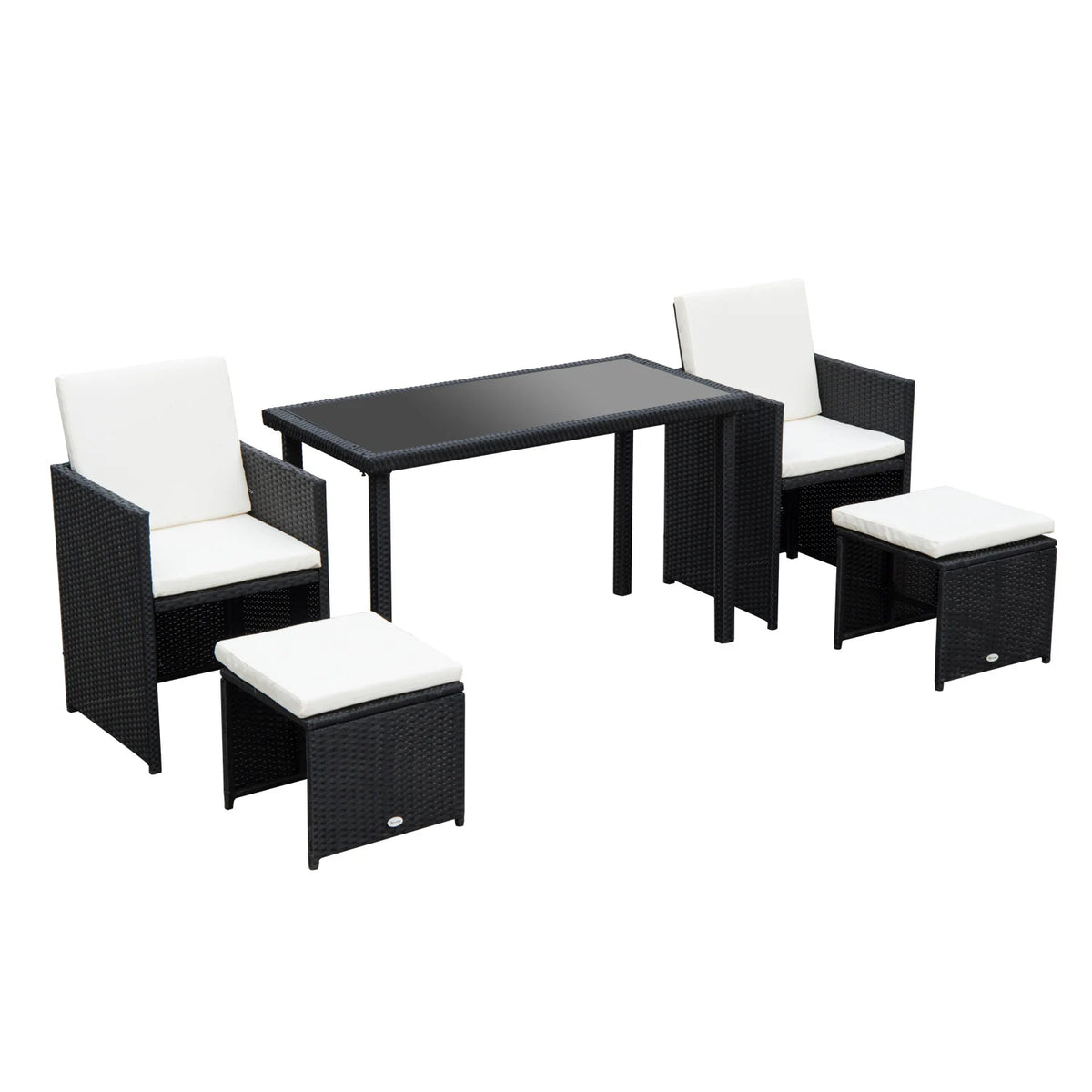 2 Seater Rattan Cube Garden Furniture Set, Rattan Set with Cushions, Outdoor Table and Chairs with 2 Armchairs