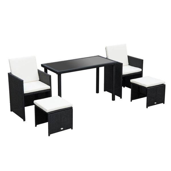 2 Seater Rattan Cube Garden Furniture Set, Rattan Set with Cushions, Outdoor Table and Chairs with 2 Armchairs