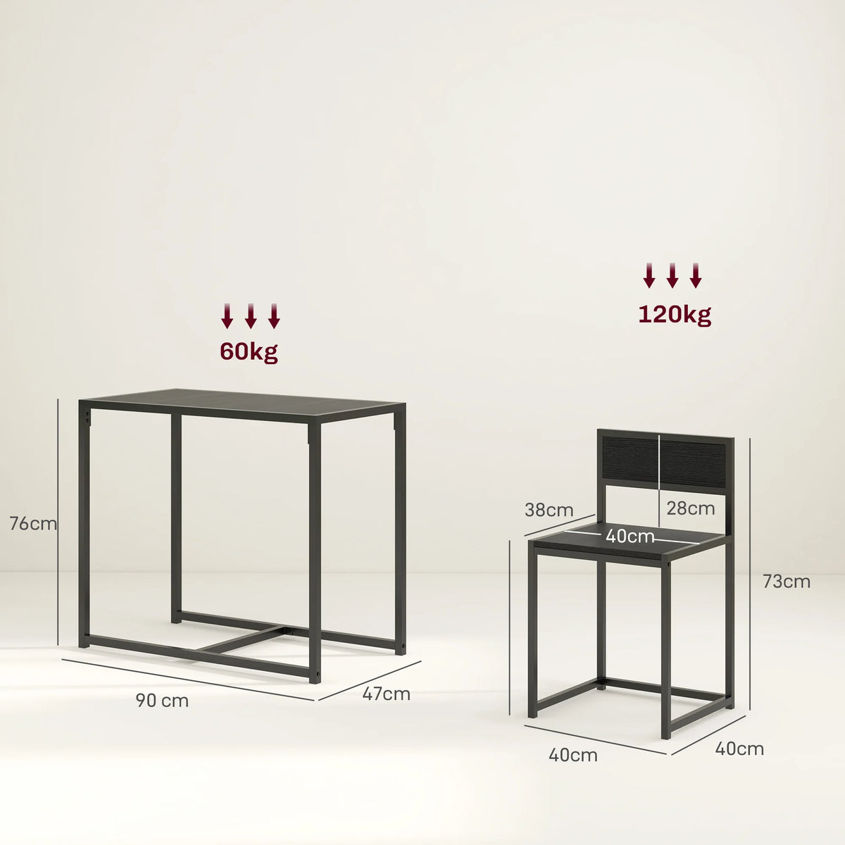 3 Piece Dining Table Set with Metal Frame, Black