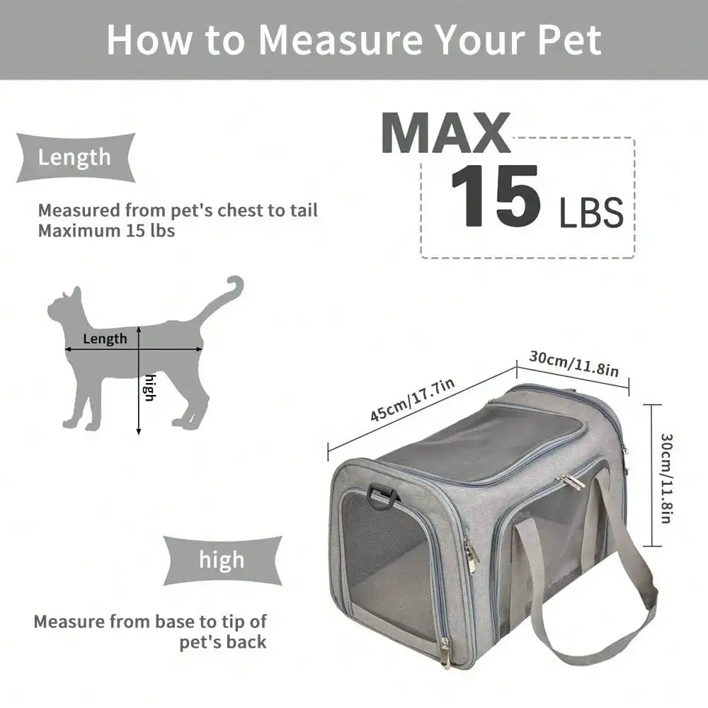 Soft Sided Pet Carrier Bag Foldable Cat and Small Dog Travel Carrier with Shoulder Strap Grey