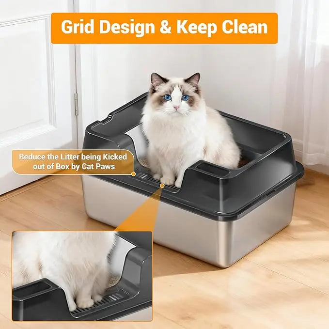 XL Enclosed Cat Litter Box, High Sided Litter Pan for Big Cats | Hackerprice®